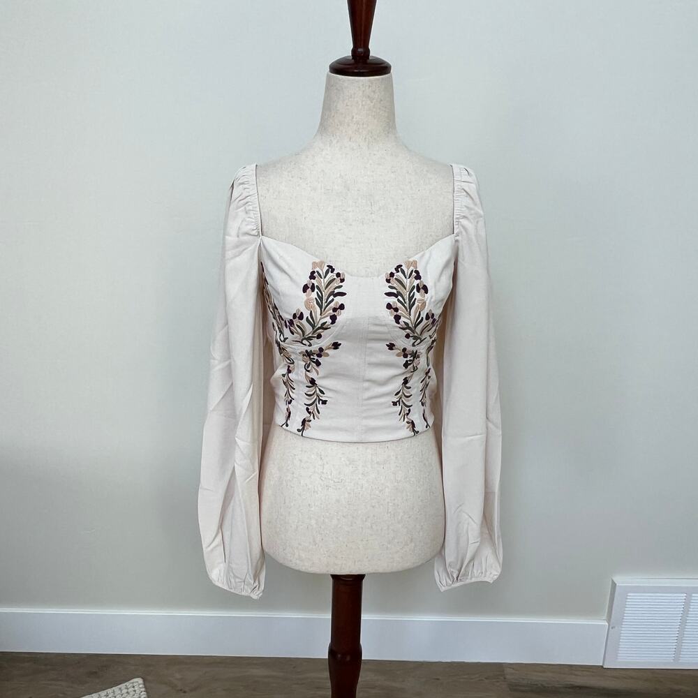 PROMESA Women's Champagne Stunning Embroidered Top Size S In Cream - Picture 4 of 11